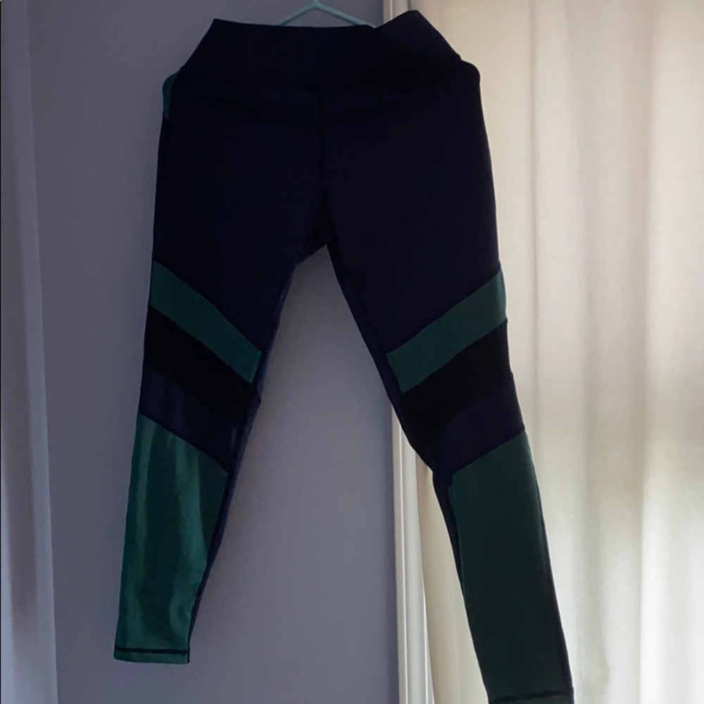 NAVY/GREEN HIGH WAISTED WORKOUT LEGGINGS